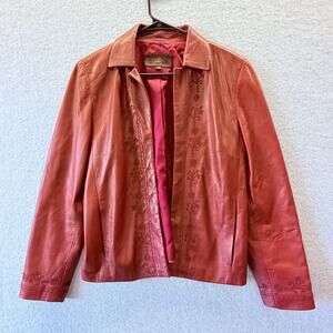 Vintage Siena Studio Leather Jacket Cherry Red Size 10 Collared Buttery Soft